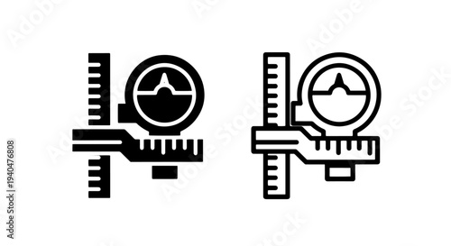 Level tool icon with ruler, measurement and precision symbols