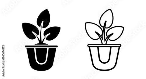 Potted plant icon, houseplant and growth symbol