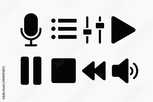 Minimalist audio control icons set for modern digital interfaces