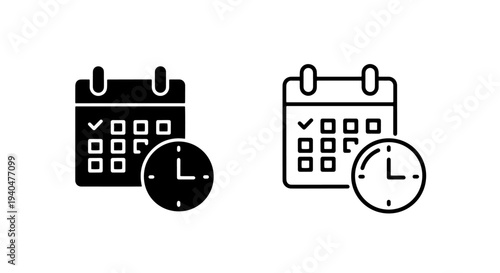 Calendar with checked boxes and clock icon for planning success