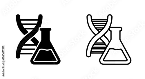 Dna helix beside flask icon for scientific research