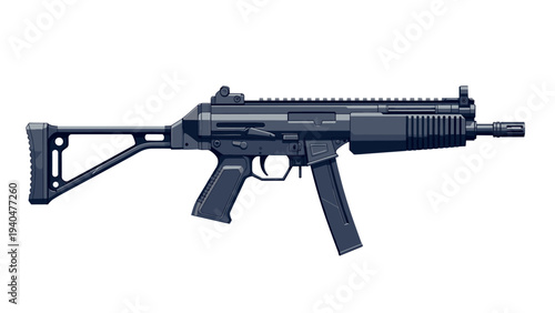 Modern tactical firearm design in detailed side view