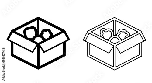 Cardboard box icon with contents, shipping concept