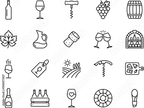 wine thin line icons
