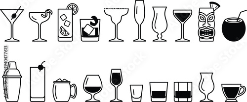 cocktails thin line icons