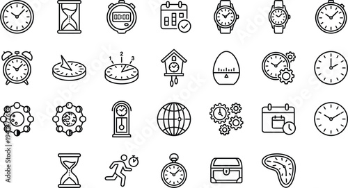 time clocks thin line icons