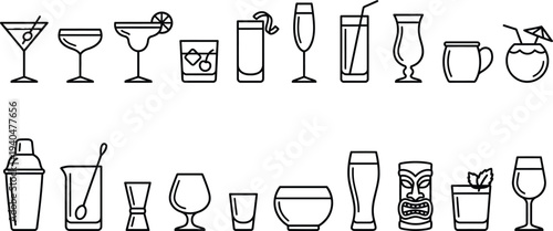 cocktails thin line icons