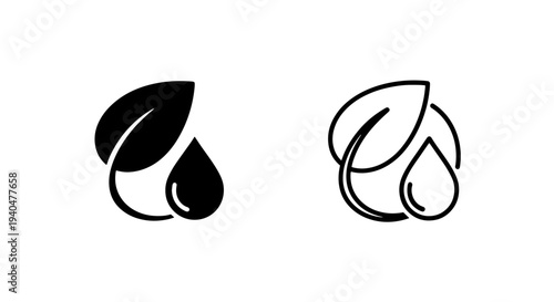 Leaf and water droplet icon: organic moisture symbol