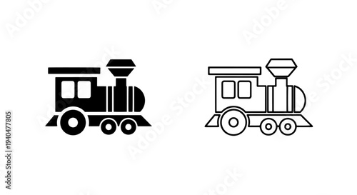 Toy train icons: black and outline