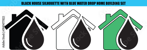 Black house silhouette with water drop