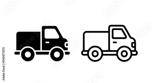 Pickup truck icons: solid and outline styles for utility vehicles