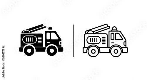 Fire engine icons - solid black and outline comparison graphic