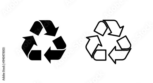 Two recycling symbols - solid and outline