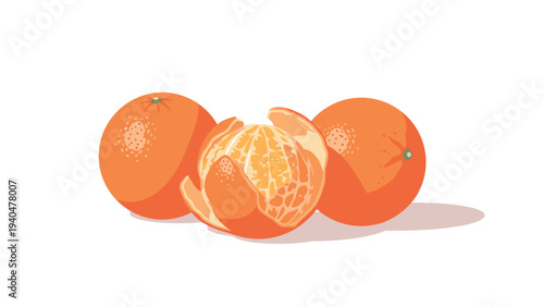 Vibrant citrus trio: fresh tangerines in minimalist art style