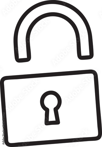 Simple unlocked padlock icon symbol, security symbol, transparent background