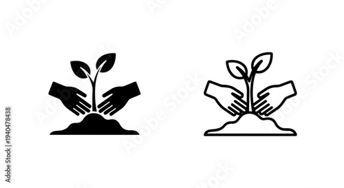 Hands planting a seedling icon, symbolizing growth and care