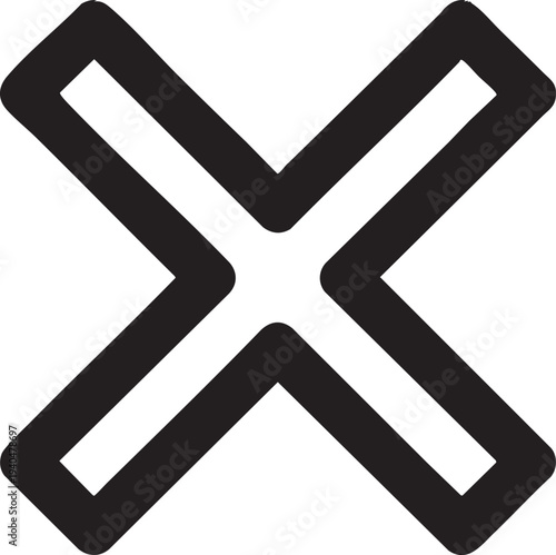 Black 'X' Mark Vector Icon for Wrong Choice, Close Button, Multiplication, or Deletion with Transparent Background