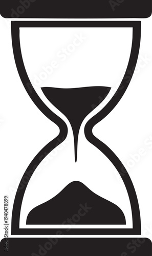 Classic Black Hourglass Icon with Falling Sand - Vector Illustration on Transparent Background