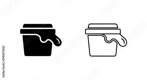 Paint bucket icon with dripping splash - flat black and outline vector