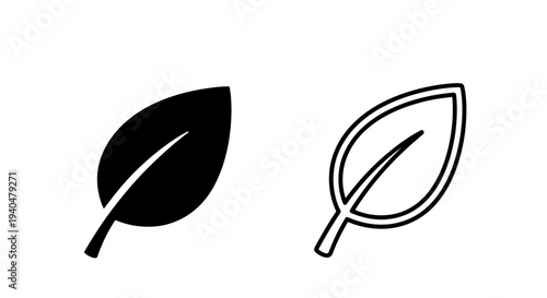 Minimalist leaf icon - black flat and outline vector symbol for eco-friendly design