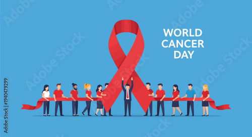 World Cancer Day: Global Awareness and Community Support with Red Ribbon Symbol