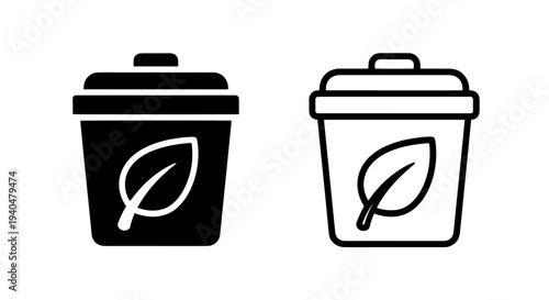 Eco recycling bin with leaf icon - sustainable waste management symbol