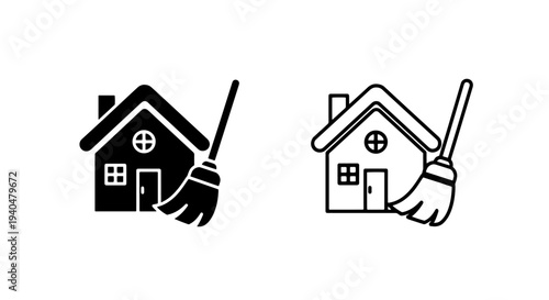 House with broom icon for home cleaning and domestic services