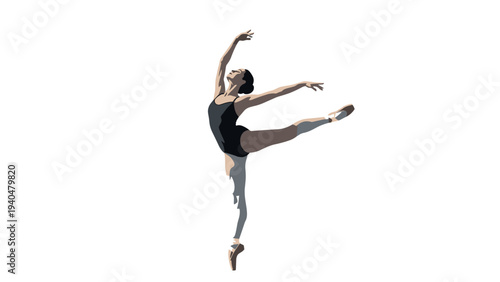 Graceful ballerina dancing in a black leotard on pointe shoes