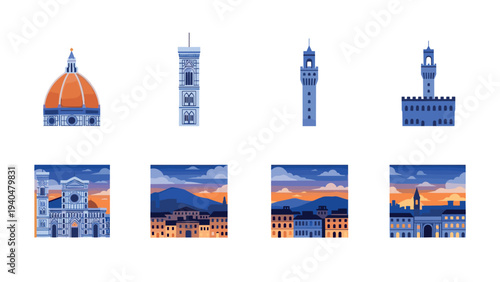 Iconic florence landmarks in modern geometric style
