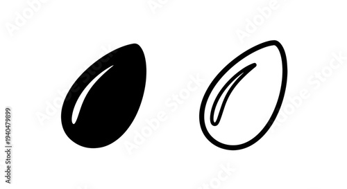 Simple seed icon in solid and outline, representing growth and natural resources