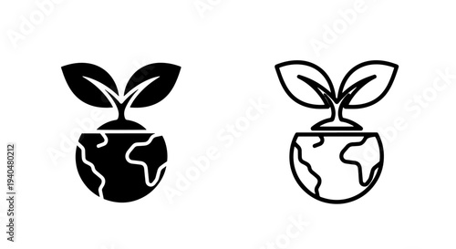 Earth globe with green sprout icon symbolizing environmental growth and care