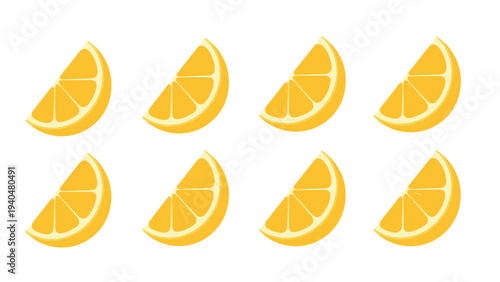 Pattern of vibrant lemon slices in symmetrical alignment on white background