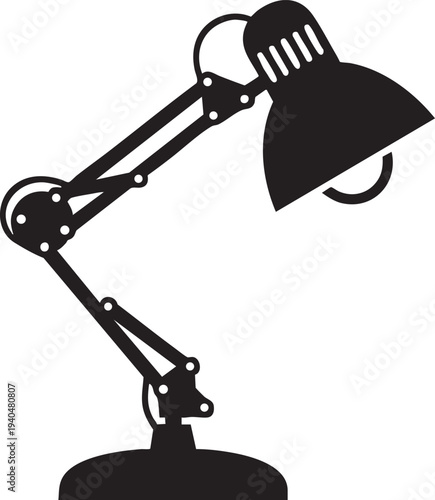 Black Adjustable Desk Lamp Silhouette on Transparent Background