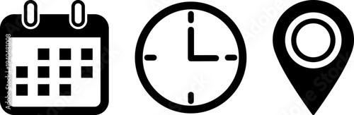 Modern icons for time, date, and location planning