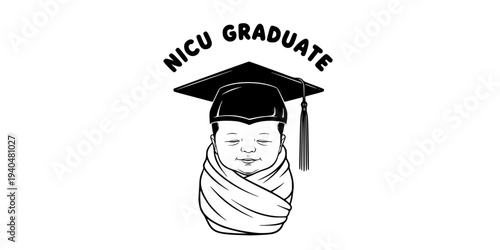 NICU Graduate Premature Baby with Graduation Cap Silhouette