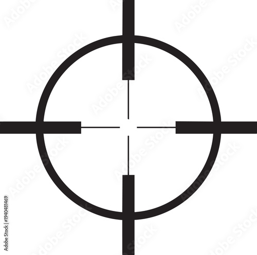 Black crosshair reticle on a transparent background, aiming scope symbol