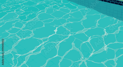 Clear blue pool water with sunlight reflections on tile surface