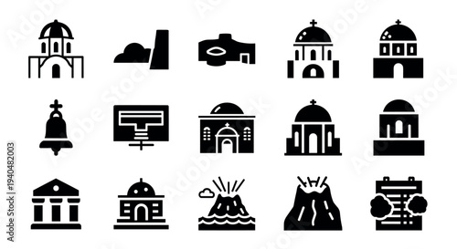 Minimalist church icons and building symbols collection