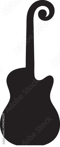 Minimalist Guitar Silhouette Icon on transparent background