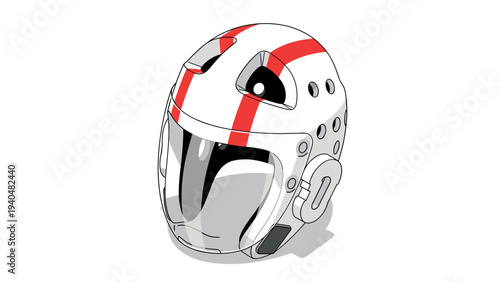 Futuristic racing helmet with red stripes and visor in isometric style
