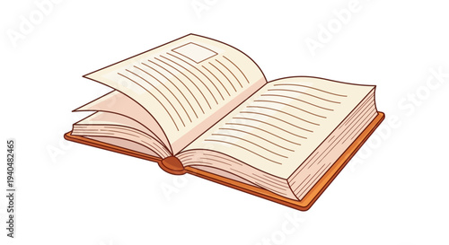 An open book with pages turned down lies flat on a plain surface viewed from above