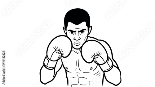 Boxing champion in focus: dynamic black and white line art