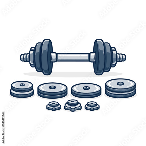 Weightlifting barbell with plates collection