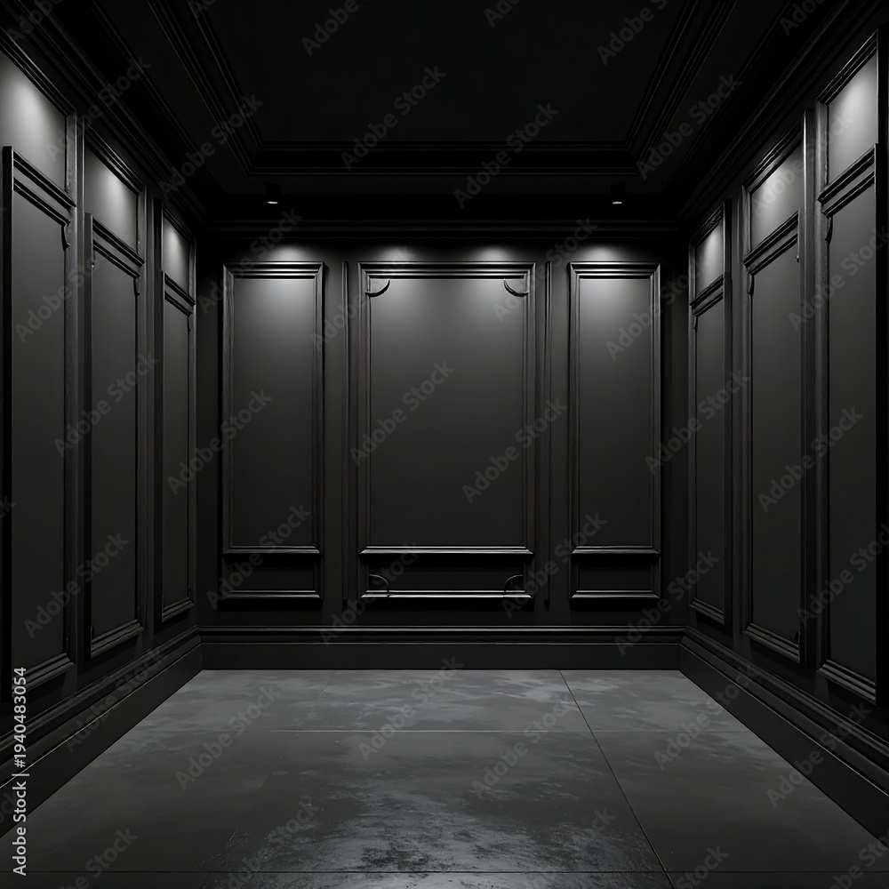 Fototapeta premium Monochromatic Interior - A Study in Dark Elegance and Architectural Minimalism.