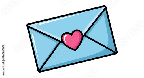 An illustration of a blue envelope with a pink heart inside viewed from above