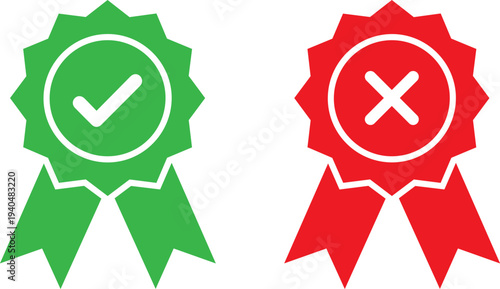 Green checkmark and red cross icons on ribbons for approval and rejection
