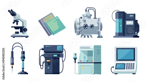Modern laboratory equipment set in contemporary flat design style