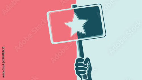 Hand holding star sign in modern retro style