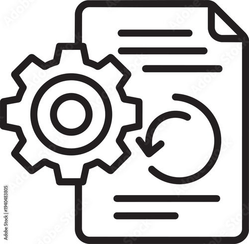 Document with gears line icon symbolizing reverse engineering and technical process optimization in industrial development