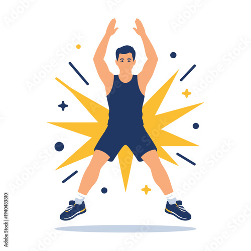 Energetic man jumping with excitement
